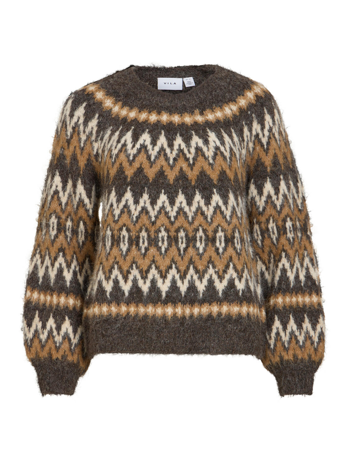 Vibows Jacquard uldstriktrøje – Coffee Bean